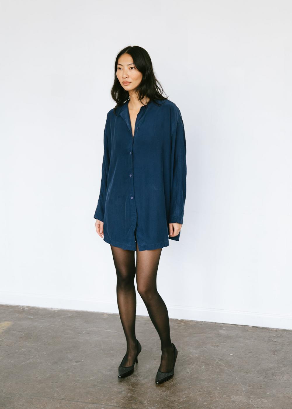 estella Vintage 1990s Oversized Silk Tunic in Navy Blue