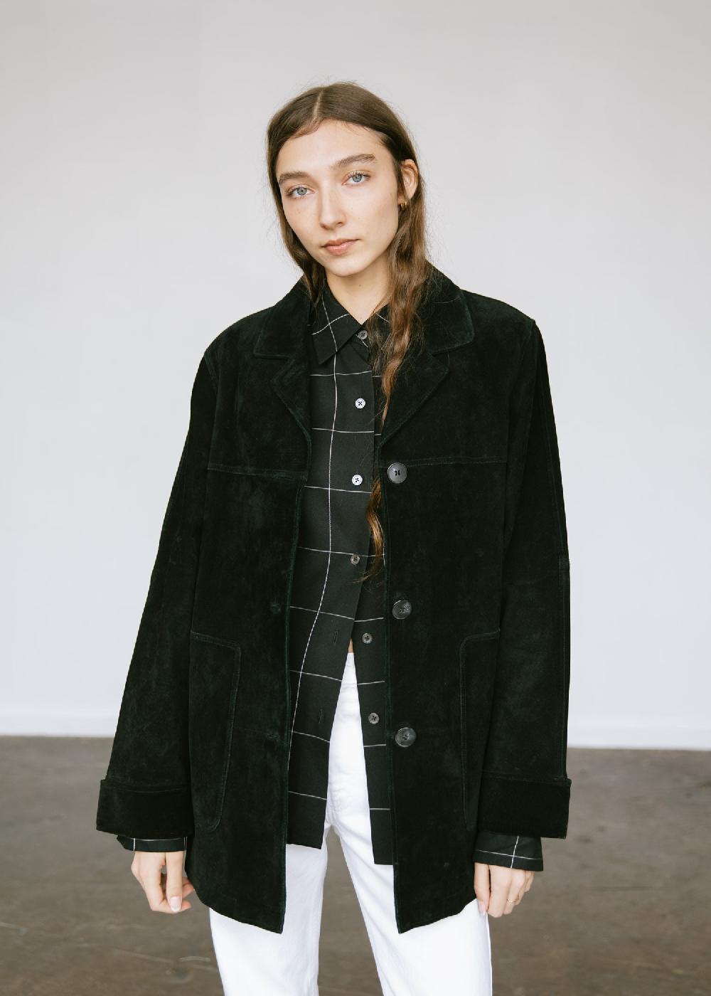 estella Vintage 1990s Relaxed Fit Suede Jacket in Black