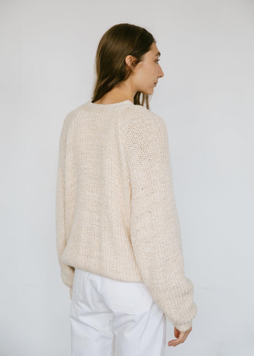 Estella Vintage 1990s Zoran Chunky Knit Deep V-Neck Sweater In Cream Silk