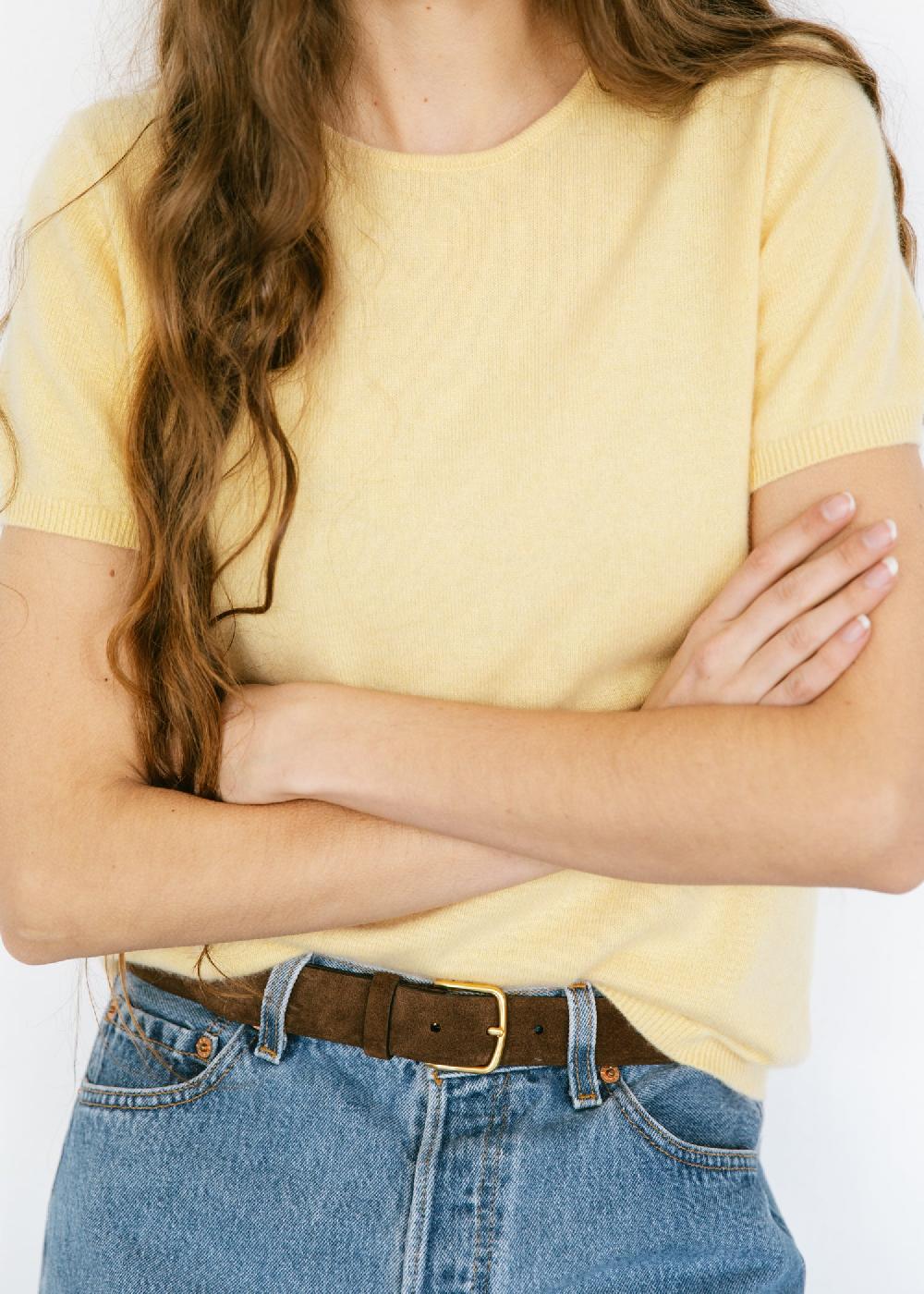 Estella Vintage Short Sleeve Cashmere Sweater In Butter Yellow