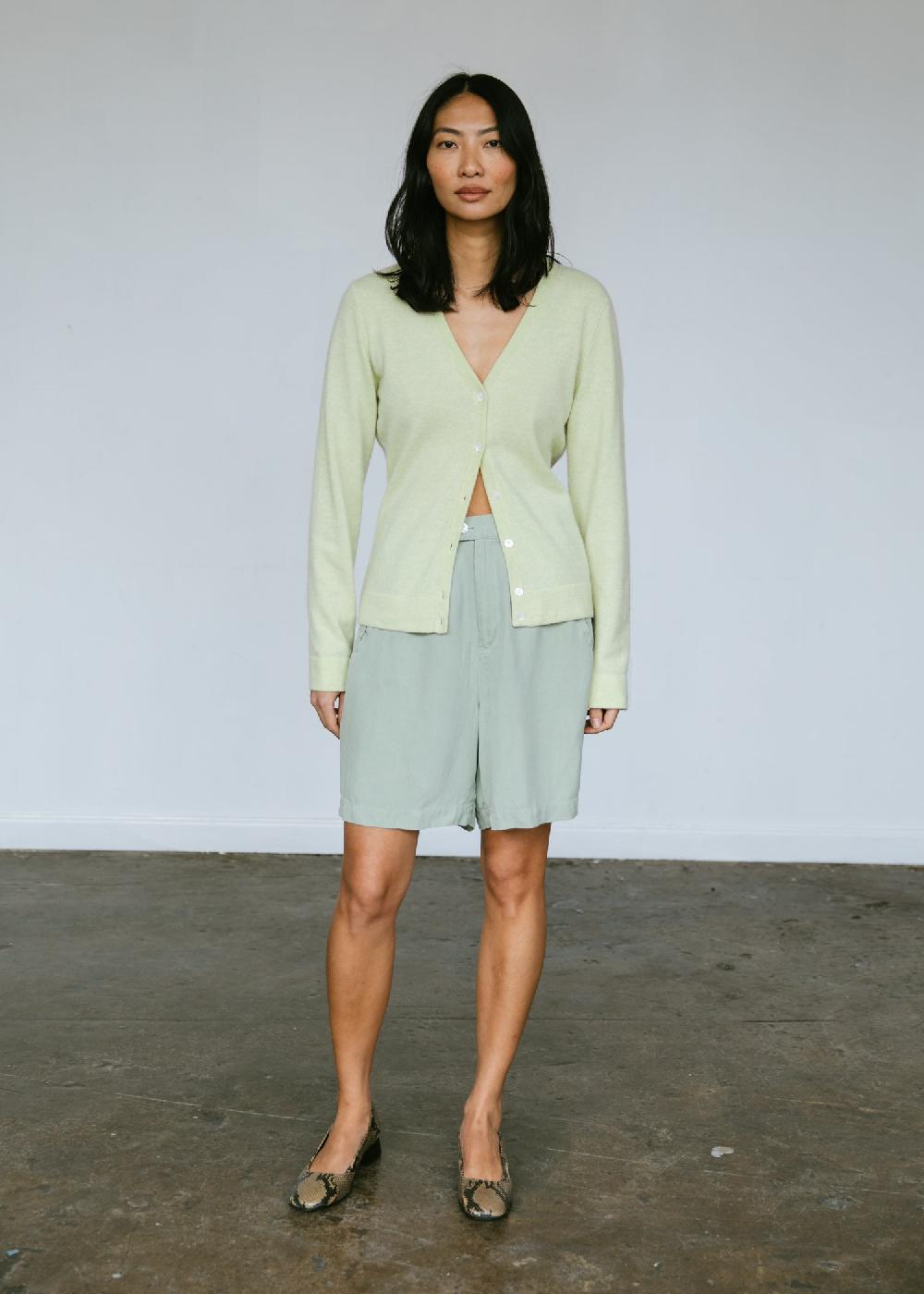 Estella Vintage TSE Cashmere V-Neck Cardigan In Mint Green