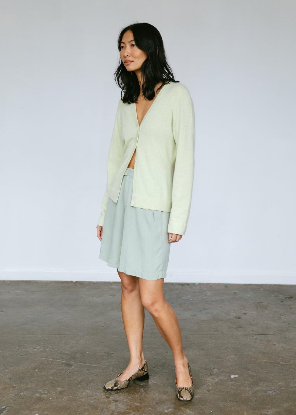 Estella Vintage TSE Cashmere V-Neck Cardigan In Mint Green