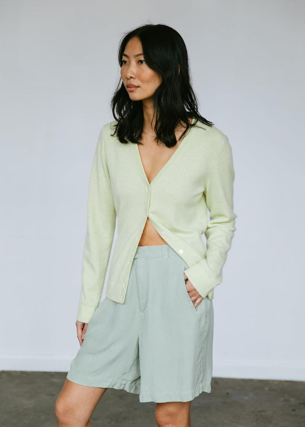 estella Vintage TSE Cashmere V-Neck Cardigan in Mint Green