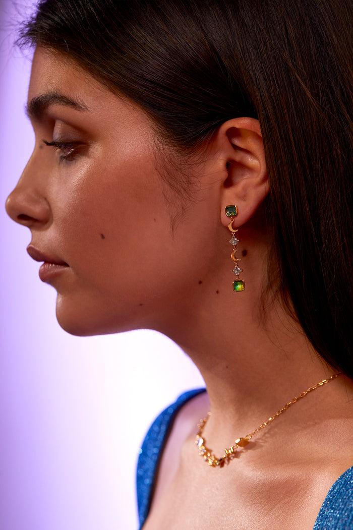 Estella Bartlett Abalone CZ Moon Drop Earrings Gold Plated | Abalone