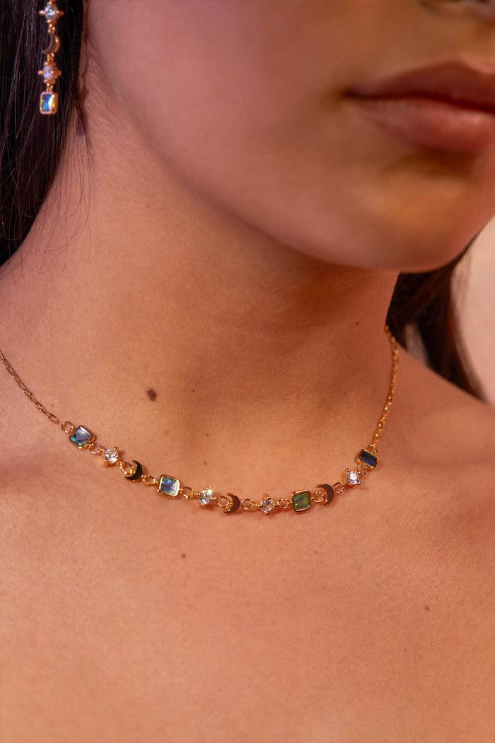 Estella Bartlett Abalone CZ Moon Necklace Gold Plated | Abalone