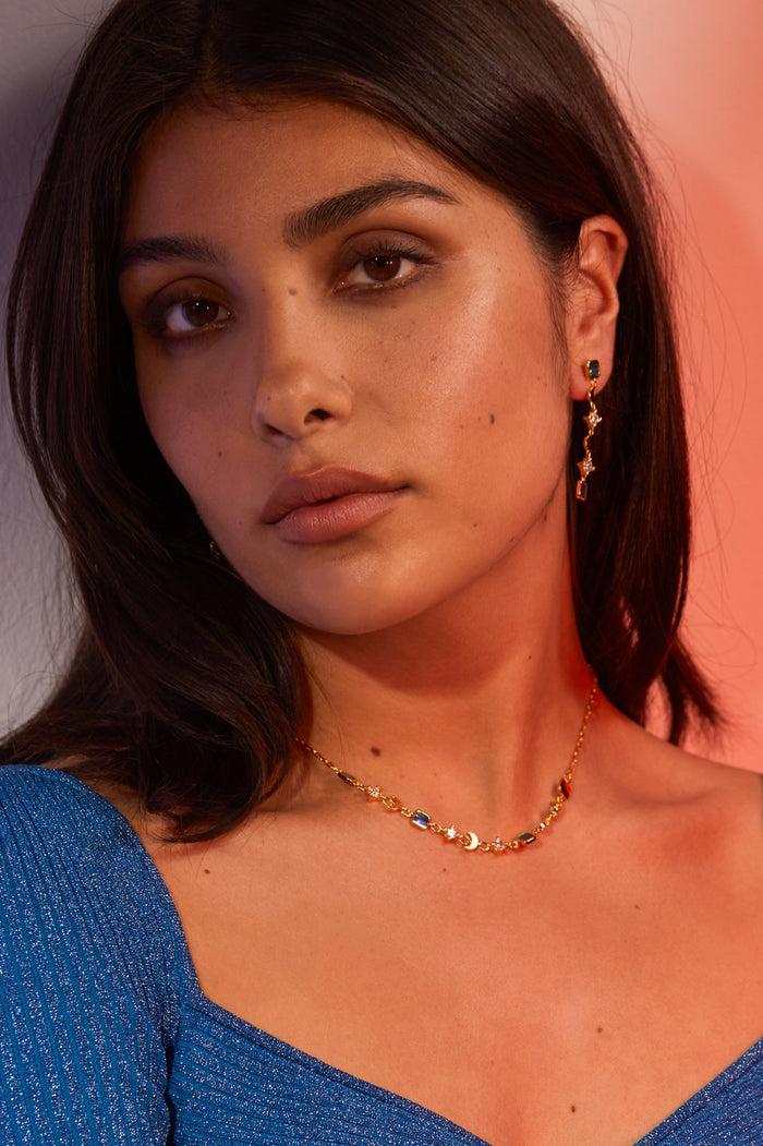 Estella Bartlett Abalone CZ Moon Necklace Gold Plated | Abalone