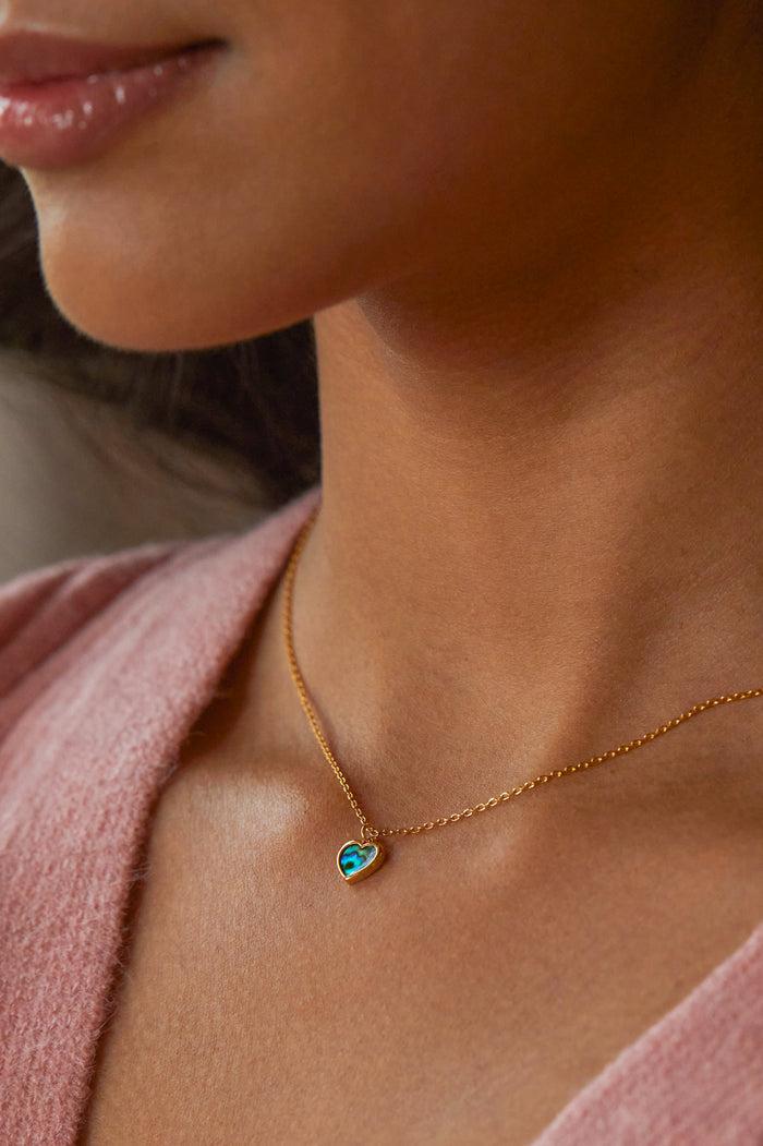Estella Bartlett Abalone Heart Pendant Gold Plated | Abalone Packaging Message: With Love