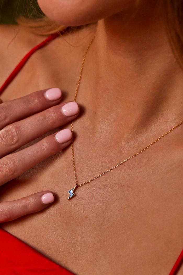 Estella Bartlett Abalone Power Bolt Necklace Gold Plated | Abalone Packaging Message: I Am Powerful