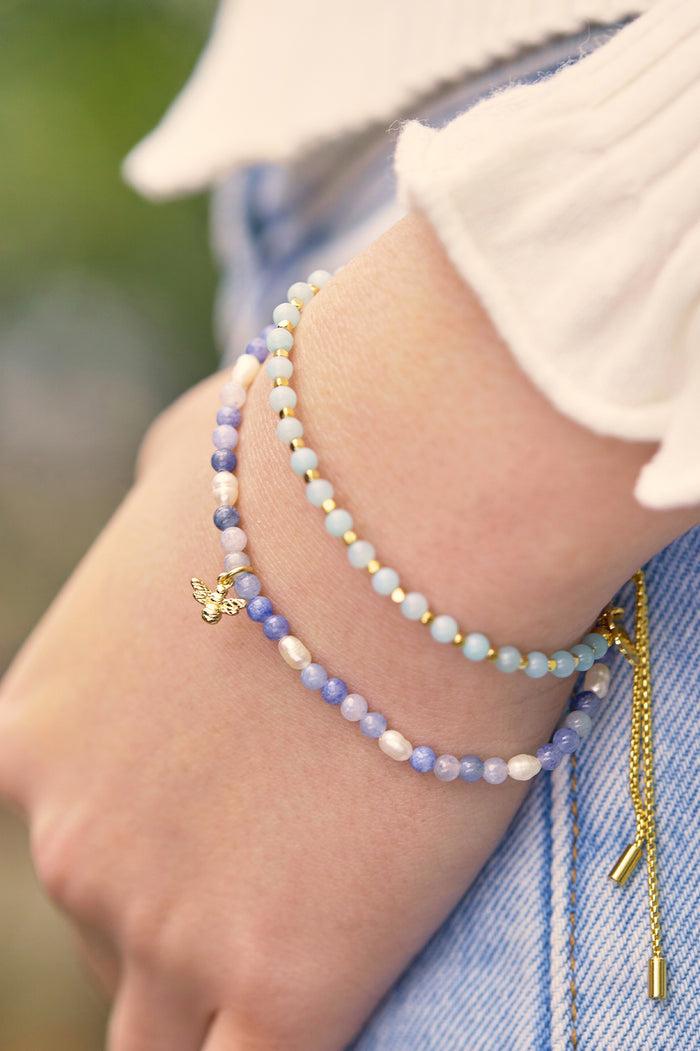Estella Bartlett Amazonite Gemstone Amelia Bracelet Gold Plated | Luck Packaging Message: Luck