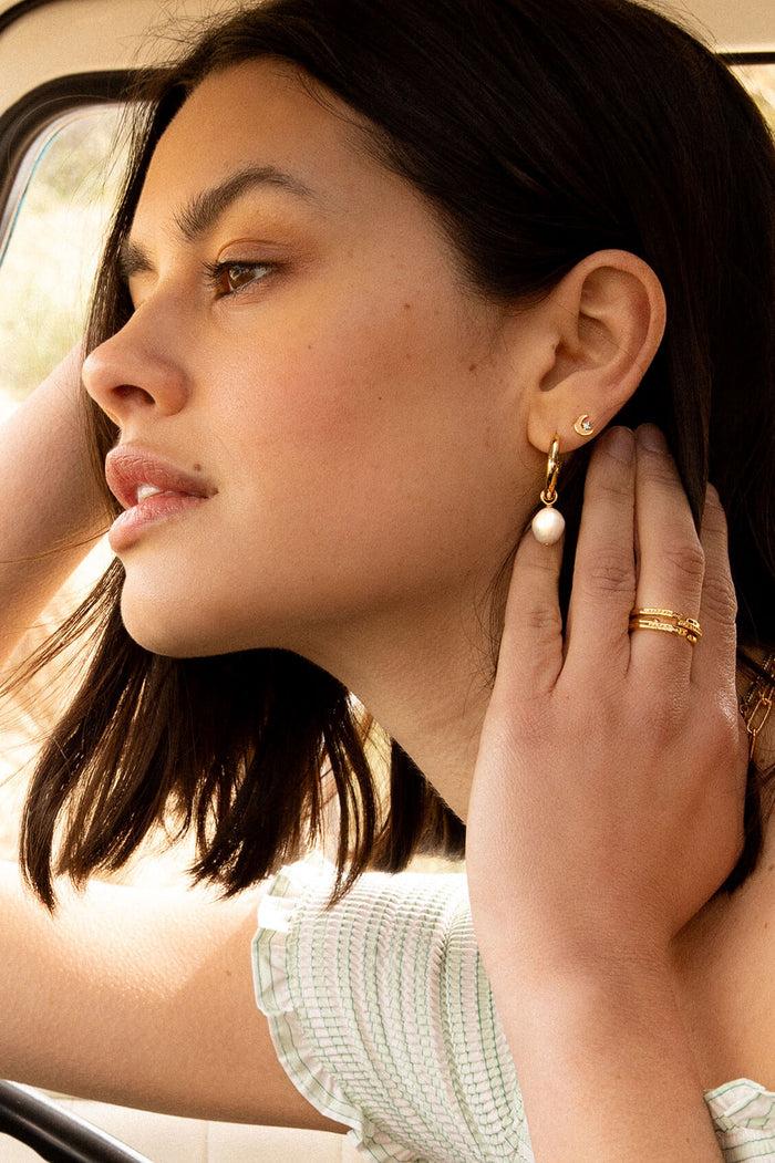 Estella Bartlett Baroque Pearl Drop Hoop Earrings Gold Plated