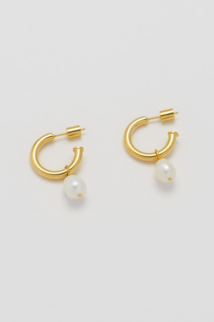 estella bartlett Baroque Pearl Drop Hoop Earrings Gold Plated