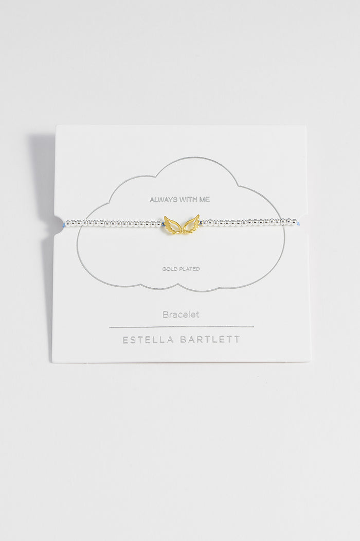 estella bartlett Beaded Angel Wings Bracelet Gold and Silver Plated Packaging Message: Always With Me