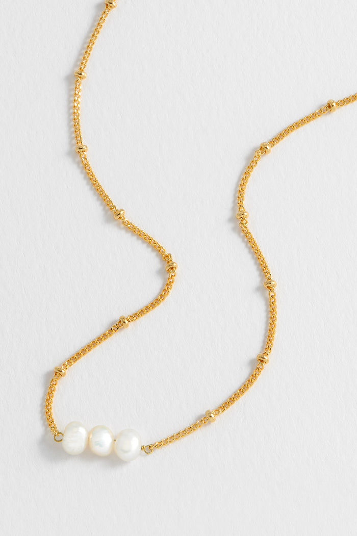 Estella Bartlett Beaded Chain And Pearl Necklace Gold Plated | Pearl Packaging Message: With Love