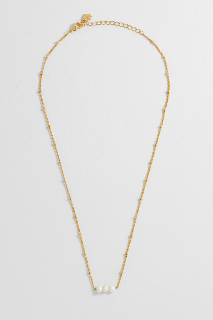 Estella Bartlett Beaded Chain And Pearl Necklace Gold Plated | Pearl Packaging Message: With Love