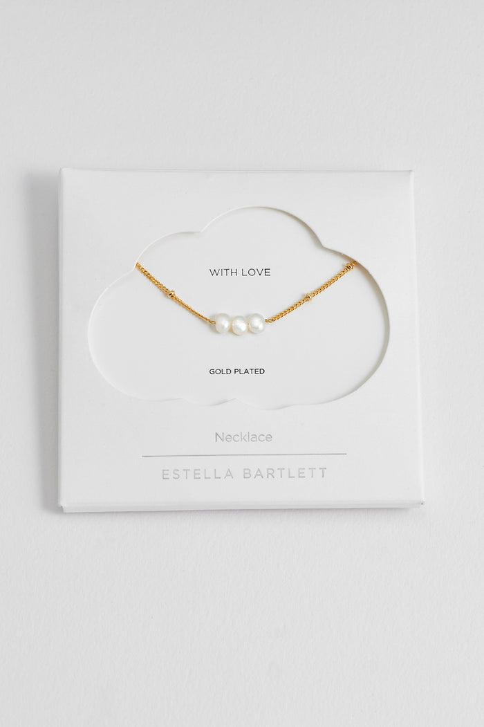 estella bartlett Beaded Chain And Pearl Necklace Gold Plated | Pearl Packaging Message: With Love