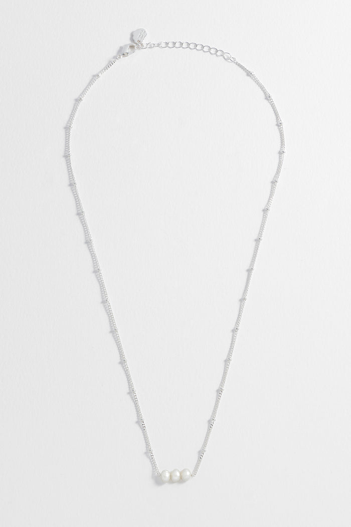 Estella Bartlett Beaded Chain And Pearl Necklace Silver Plated | Pearl Packaging Message: With Love