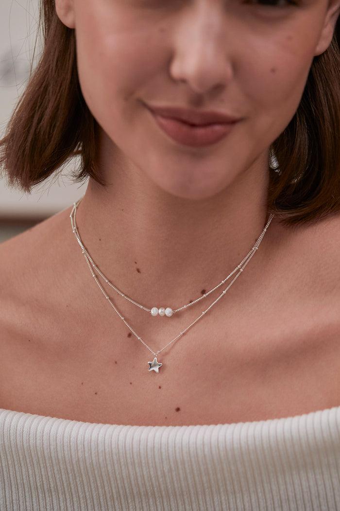 Estella Bartlett Beaded Chain And Pearl Necklace Silver Plated | Pearl Packaging Message: With Love