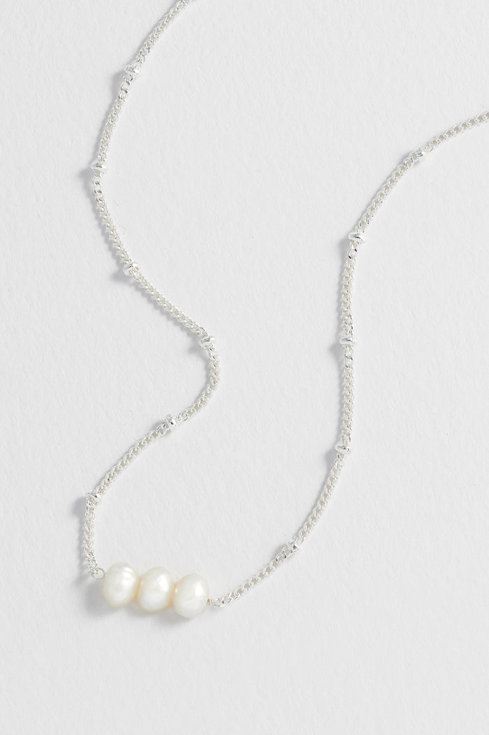 Estella Bartlett Beaded Chain And Pearl Necklace Silver Plated | Pearl Packaging Message: With Love
