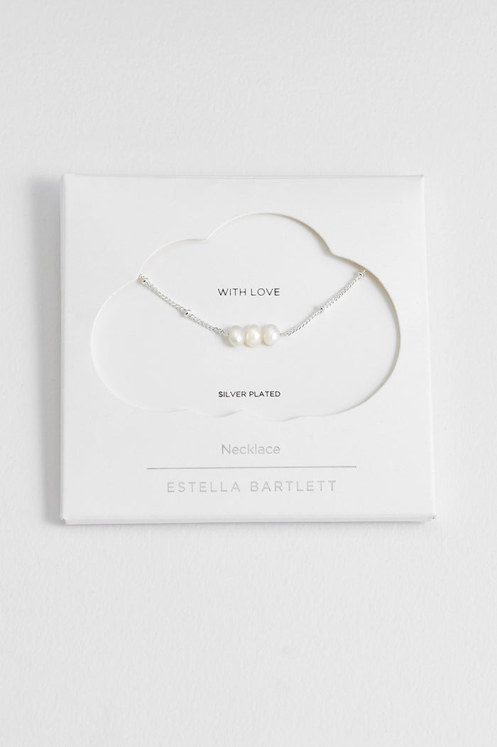 estella bartlett Beaded Chain And Pearl Necklace Silver Plated | Pearl Packaging Message: With Love