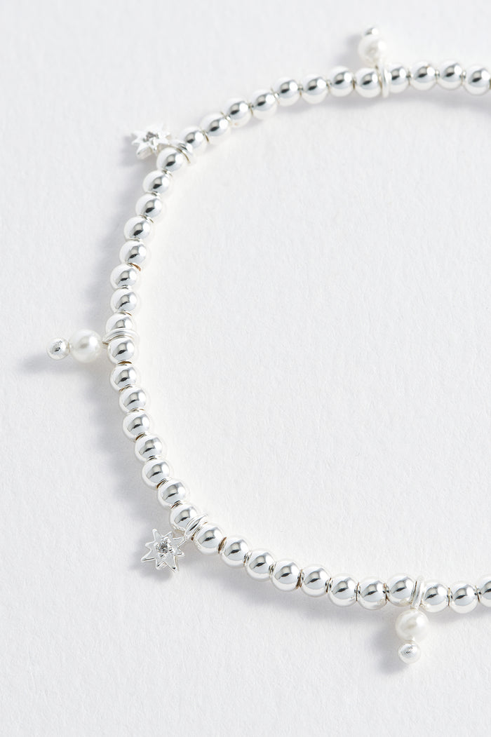 Estella Bartlett Beaded Star Pearl Charm Bracelet Silver Plated Packaging Message: Choose To Shine
