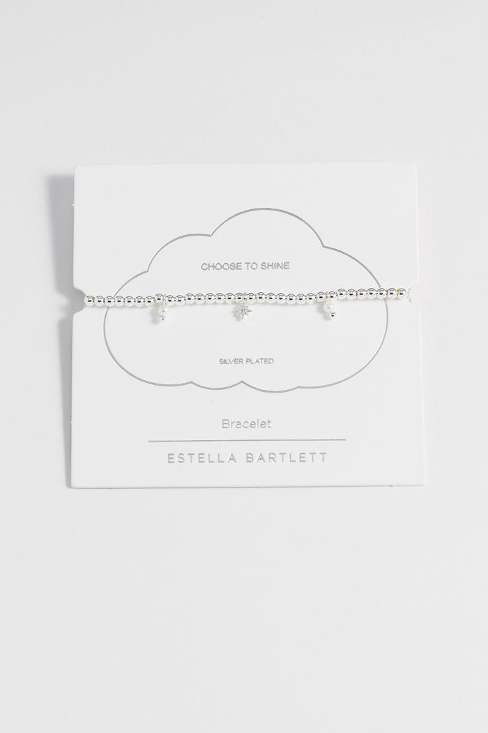 estella bartlett Beaded Star Pearl Charm Bracelet Silver Plated Packaging Message: Choose To Shine