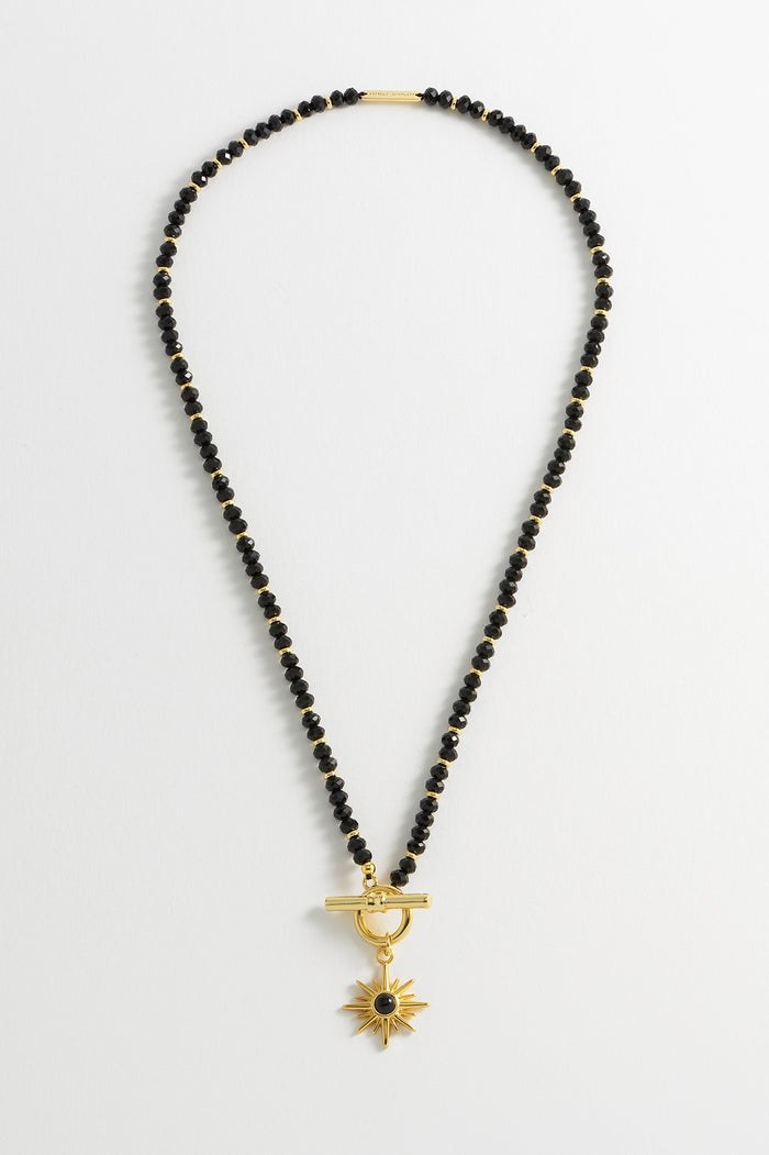 Estella Bartlett Beaded Star T-Bar Pendant Gold Plated | Black Agate