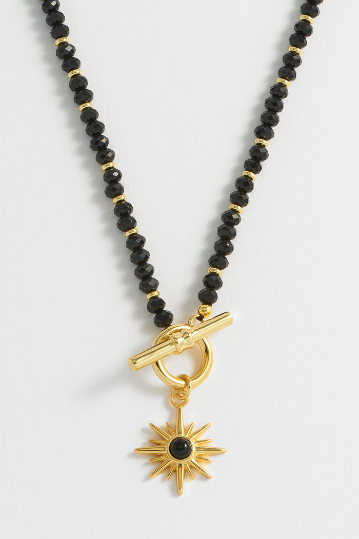 estella bartlett Beaded Star T-Bar Pendant Gold Plated | Black Agate