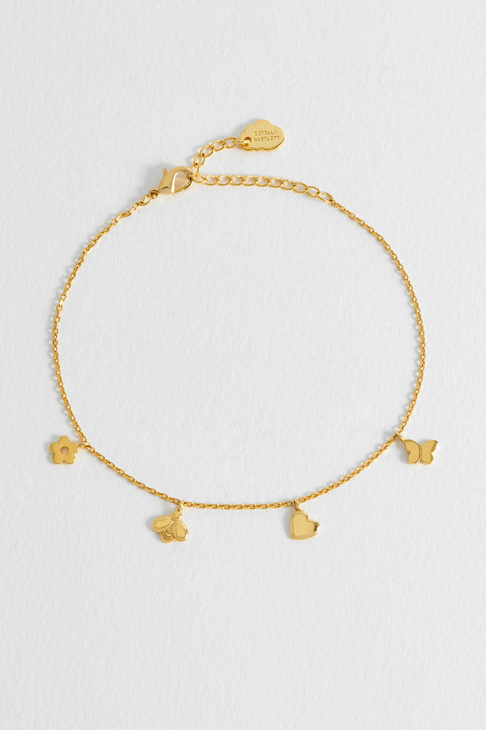 Estella Bartlett Bee And Butterfly Charm Bracelet Gold Plated Packaging Message: Love