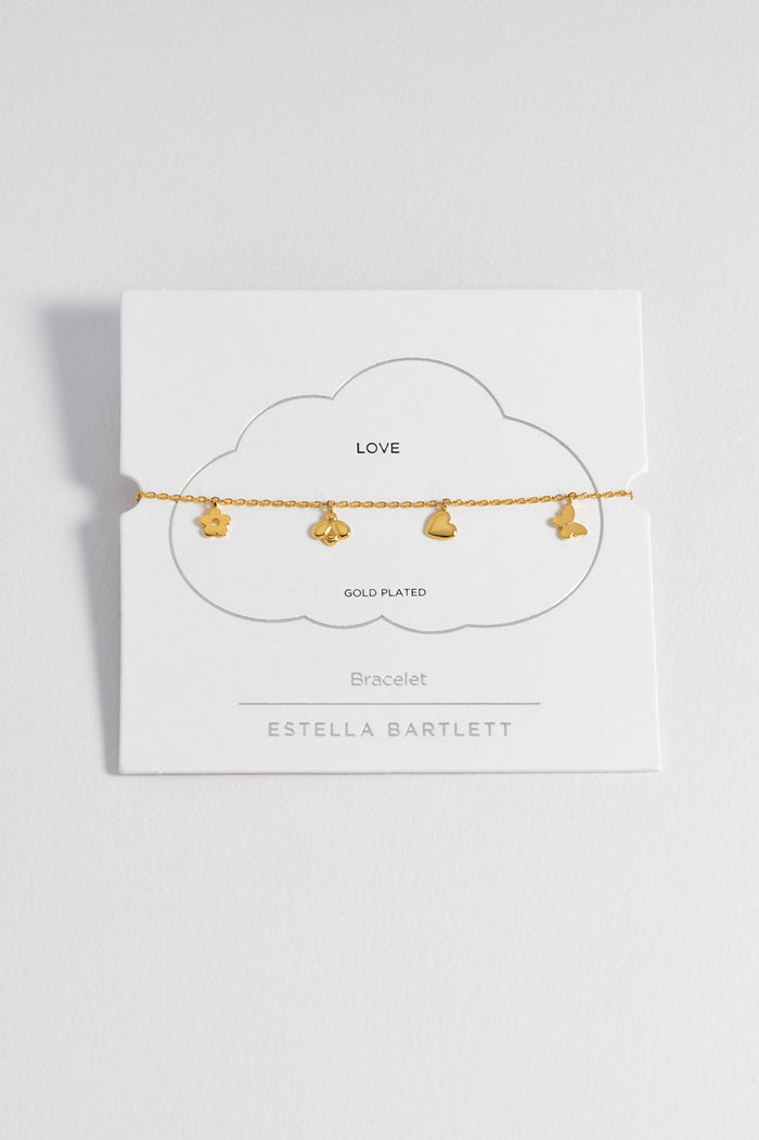 estella bartlett Bee And Butterfly Charm Bracelet Gold Plated Packaging Message: Love