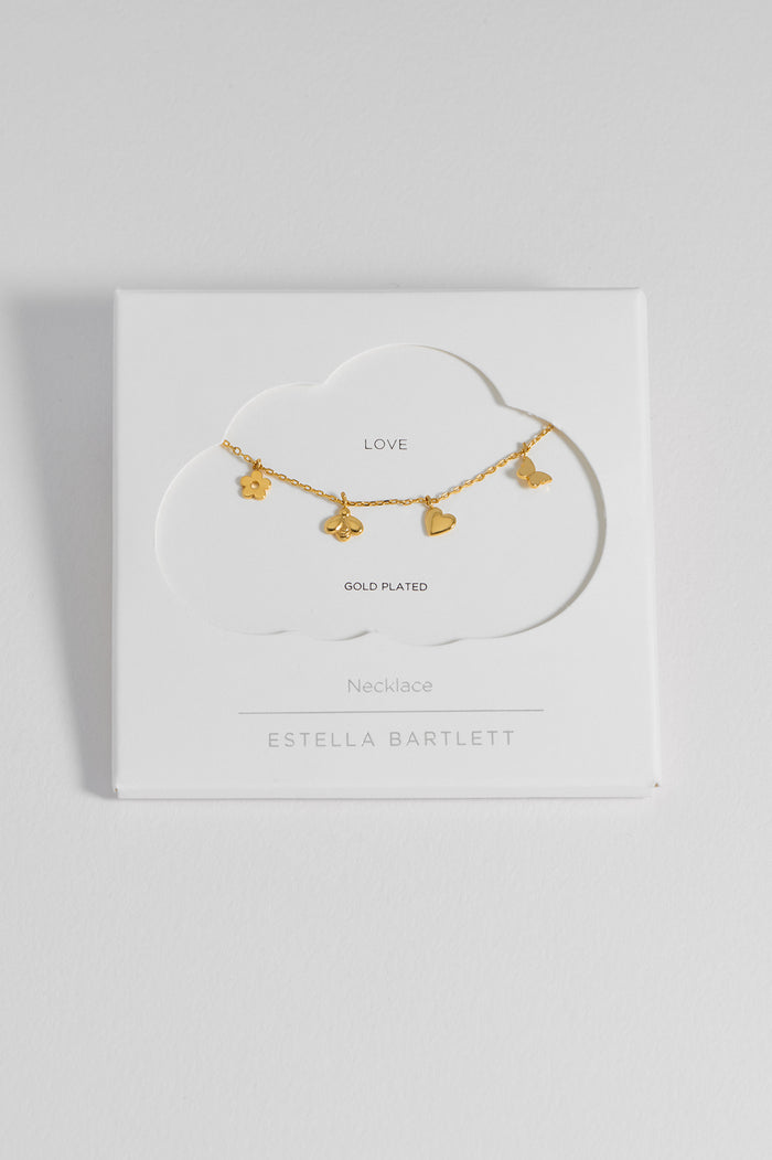 estella bartlett Bee and Butterfly Charm Necklace Gold Plated Packaging Message: Love