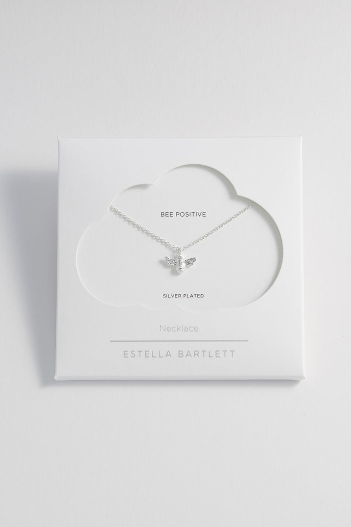 estella bartlett Bee Necklace Silver Plated Packaging Message: Be Positive