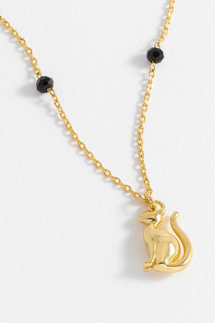 Estella Bartlett Black Cat Necklace Gold Plated | Black Packaging Message: Spirit Animal