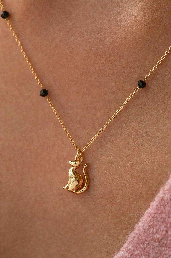 Estella Bartlett Black Cat Necklace Gold Plated | Black Packaging Message: Spirit Animal