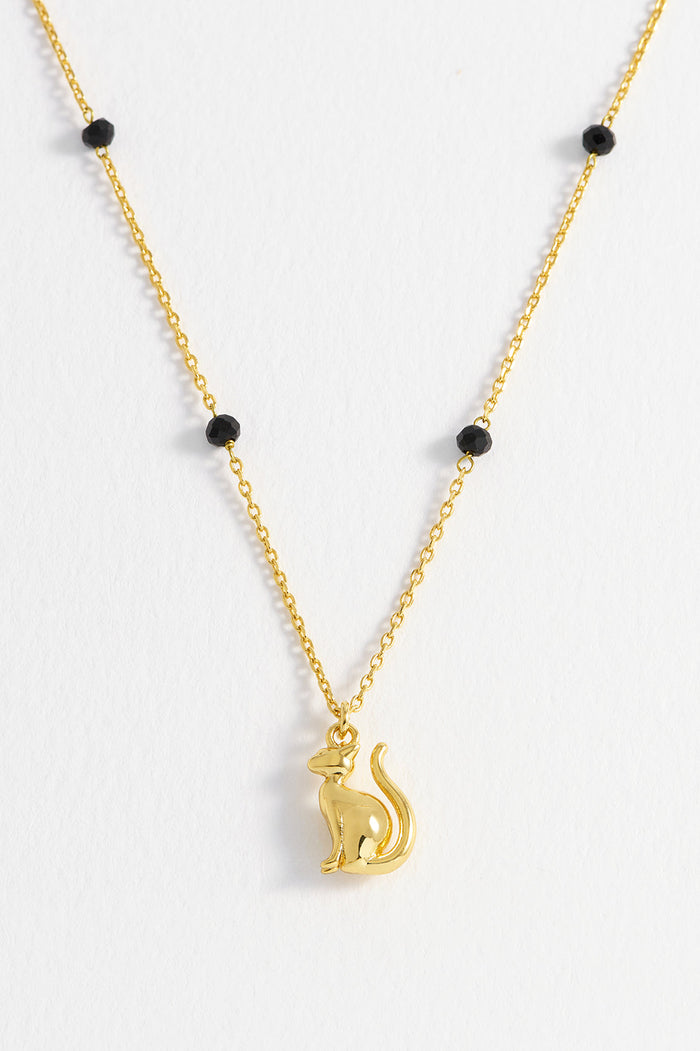 Estella Bartlett Black Cat Necklace Gold Plated | Black Packaging Message: Spirit Animal