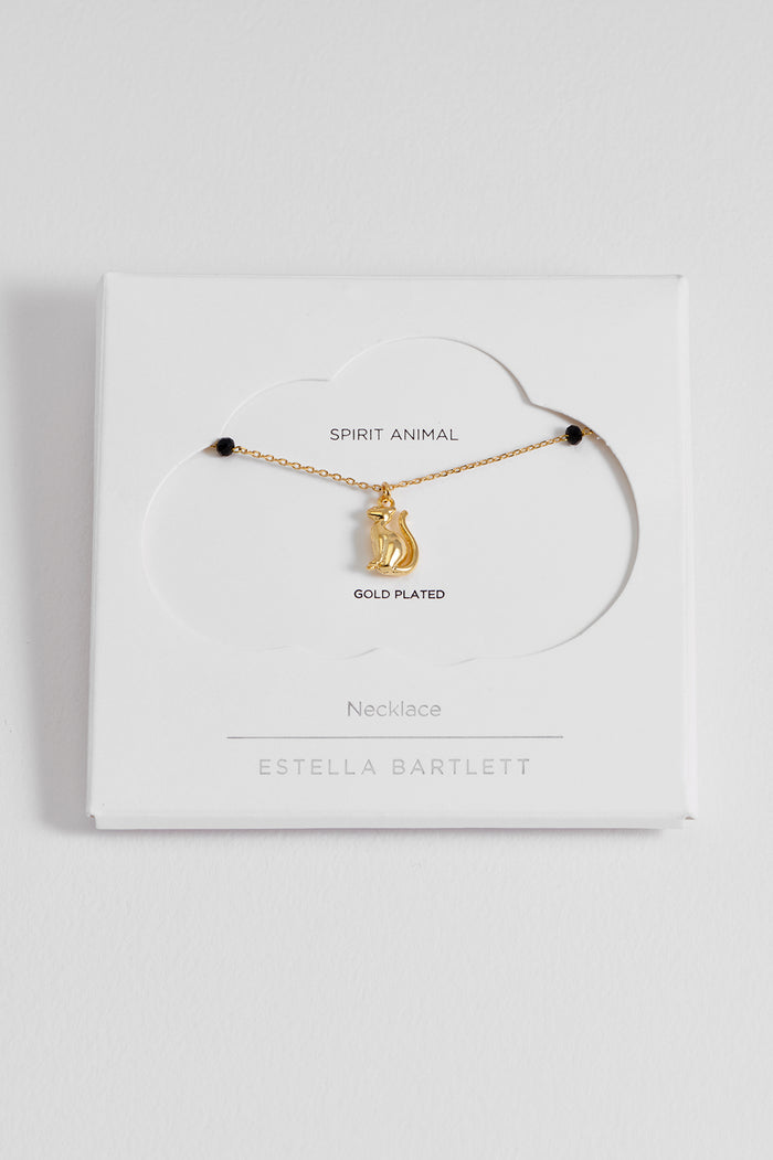 estella bartlett Black Cat Necklace Gold Plated | Black Packaging Message: Spirit Animal
