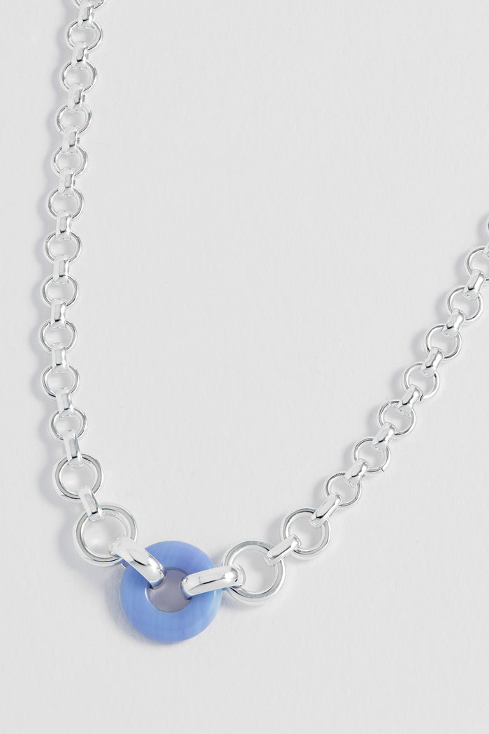 Estella Bartlett Blue Lace Agate Graduated Round Link Chain Necklace Silver Plated | Blue Lace Agate