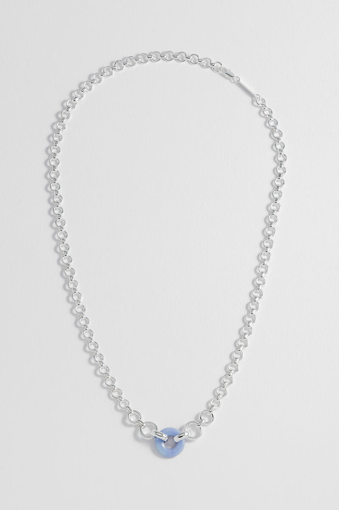 Estella Bartlett Blue Lace Agate Graduated Round Link Chain Necklace Silver Plated | Blue Lace Agate