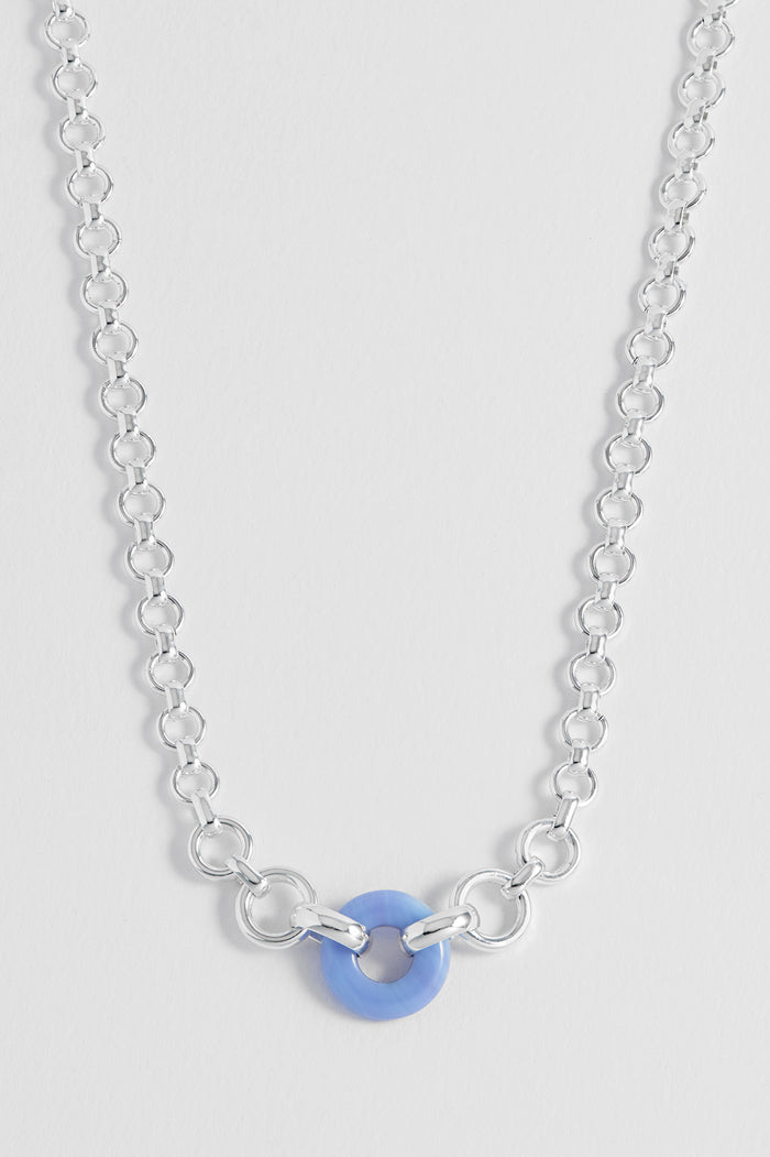 estella bartlett Blue Lace Agate Graduated Round Link Chain Necklace Silver Plated | Blue Lace Agate