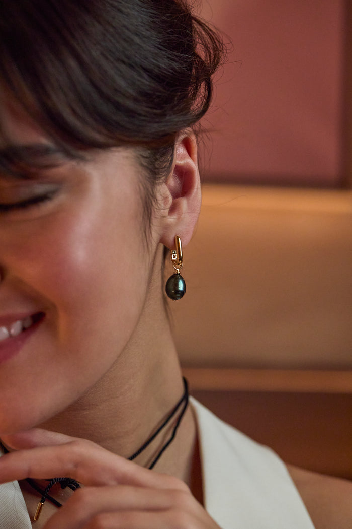 Estella Bartlett Blue Pearl Drop Link Earrings Waterproof PVD Gold Plated | Blue Pearl