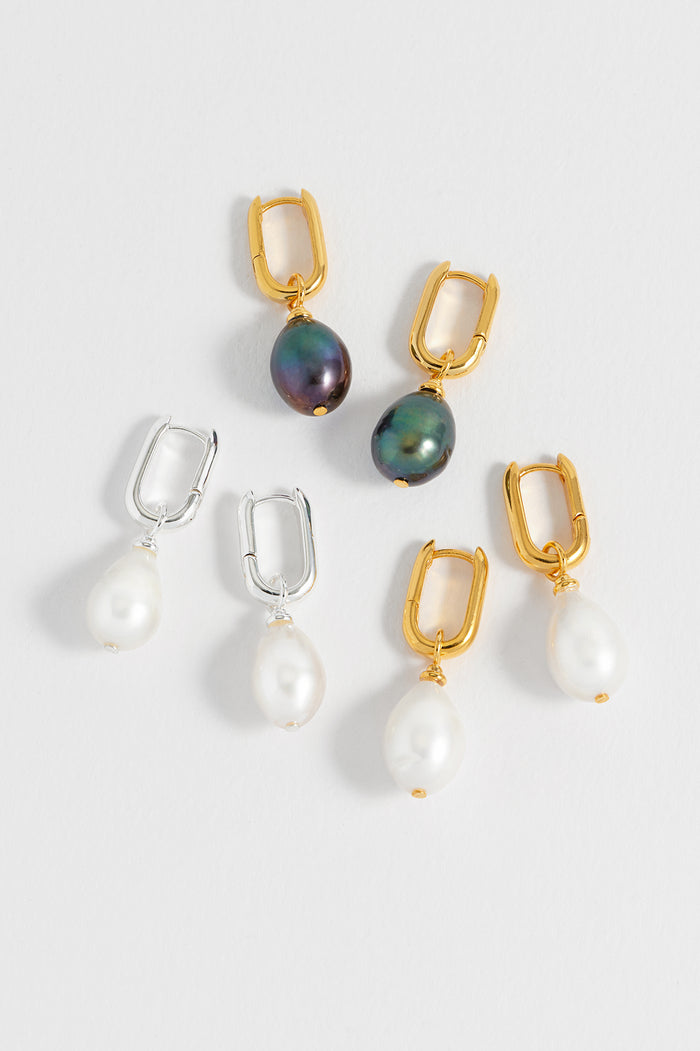 Estella Bartlett Blue Pearl Drop Link Earrings Waterproof PVD Gold Plated | Blue Pearl