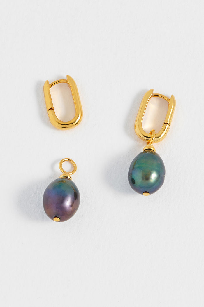 Estella Bartlett Blue Pearl Drop Link Earrings Waterproof PVD Gold Plated | Blue Pearl