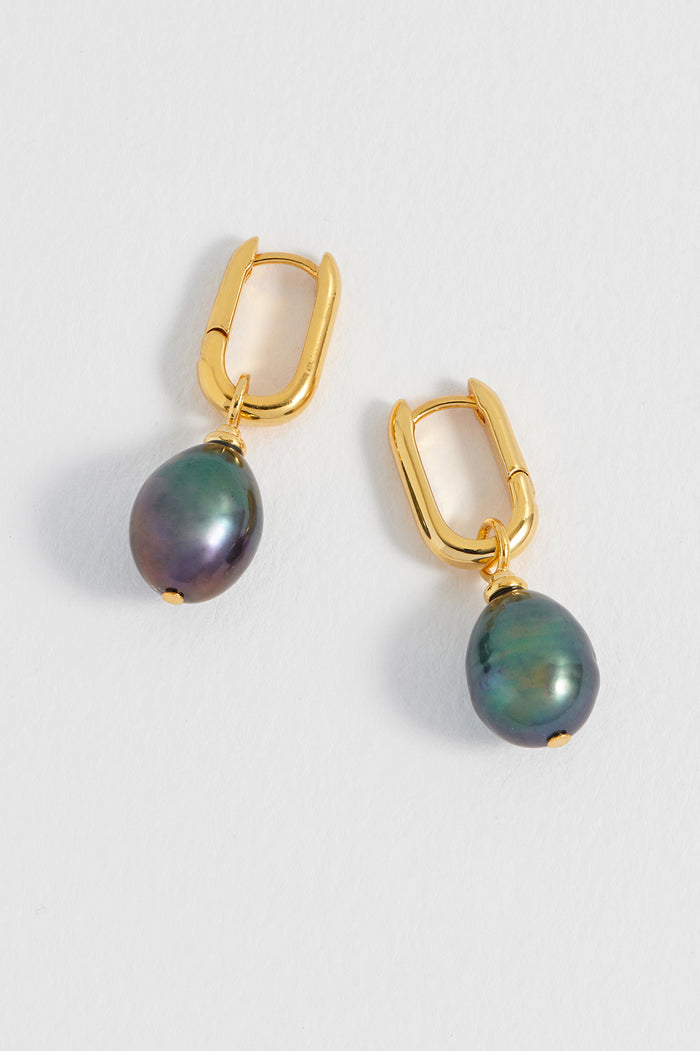 estella bartlett Blue Pearl Drop Link Earrings Waterproof PVD Gold Plated | Blue Pearl