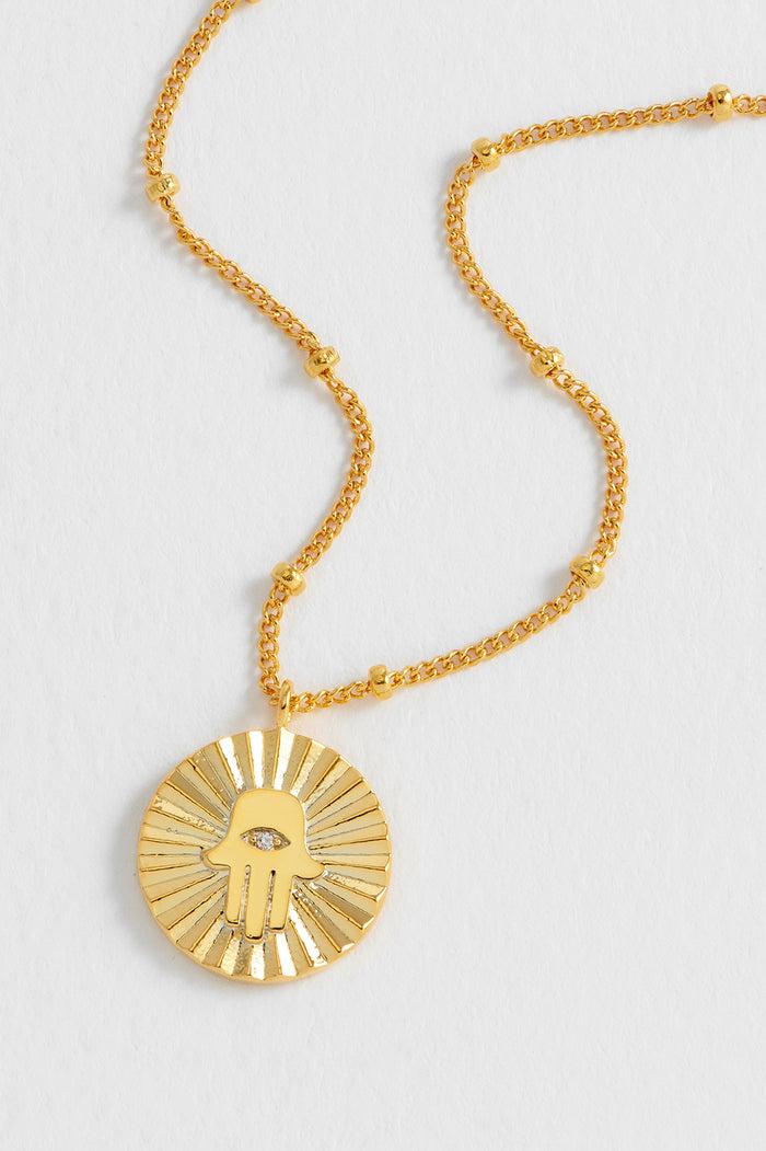 Estella Bartlett Boho Hamsa Hand Coin Necklace Gold Plated Packaging Message: Healing