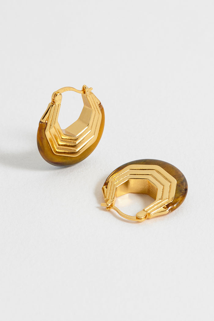 Estella Bartlett Brown Half Moon Hinge Hoops Waterproof PVD Gold Plated | Brown