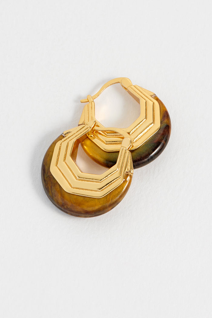 Estella Bartlett Brown Half Moon Hinge Hoops Waterproof PVD Gold Plated | Brown