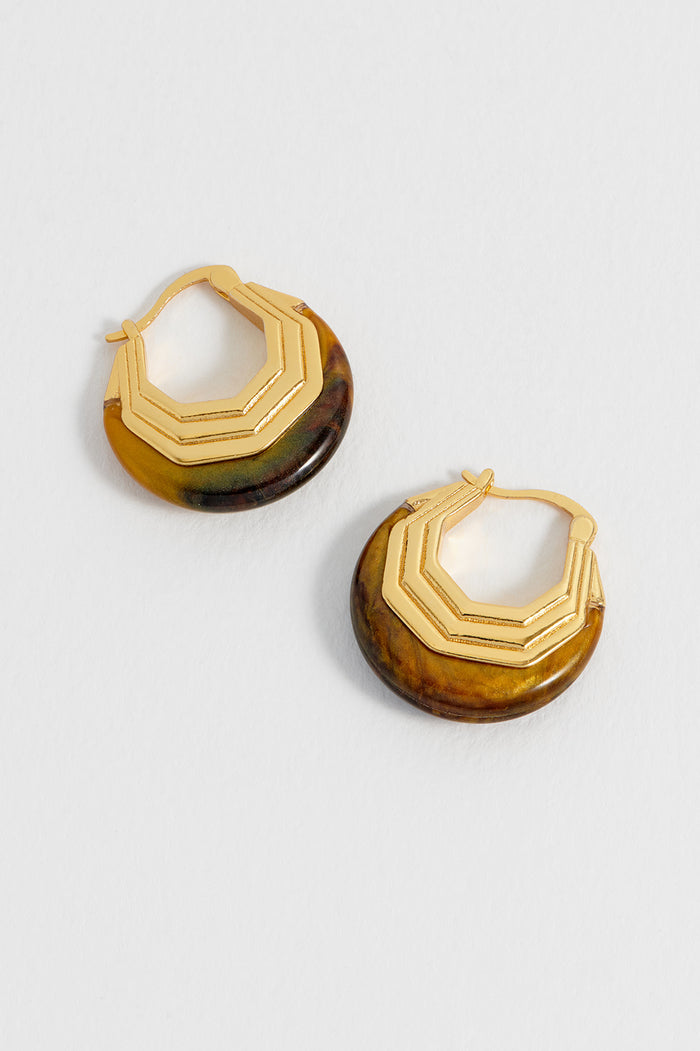 estella bartlett Brown Half Moon Hinge Hoops Waterproof PVD Gold Plated | Brown