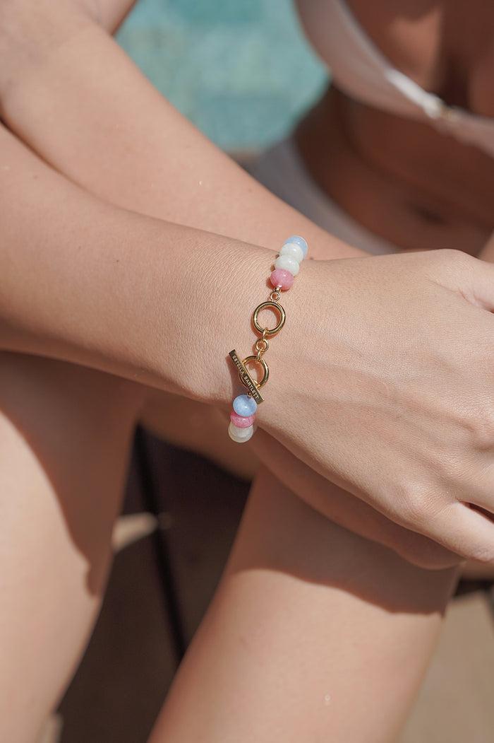 Estella Bartlett Candy Gemstone T-Bar Bracelet Waterproof PVD Gold Plated | Candy Mixed Gemstones