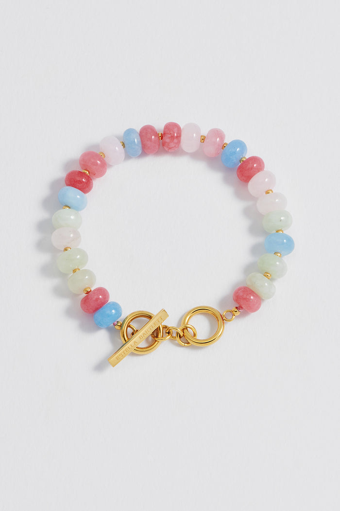 estella bartlett Candy Gemstone T-Bar Bracelet Waterproof PVD Gold Plated | Candy Mixed Gemstones
