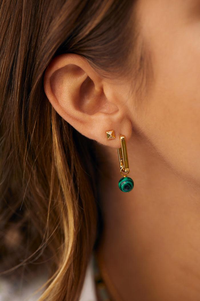 Estella Bartlett Charm Drop Square Hoops Gold Plated | Malachite