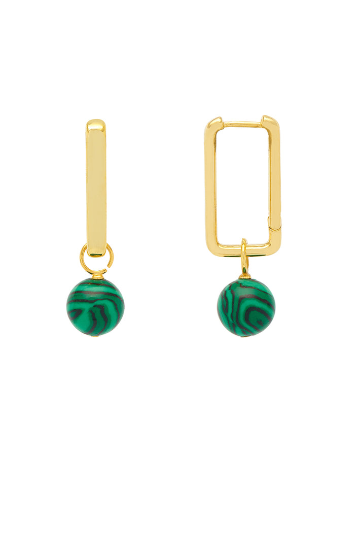 Estella Bartlett Charm Drop Square Hoops Gold Plated | Malachite
